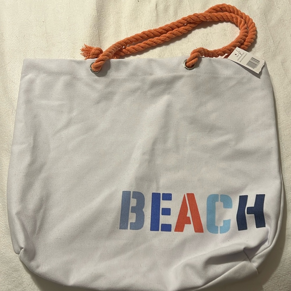 Beach tote white/ coral